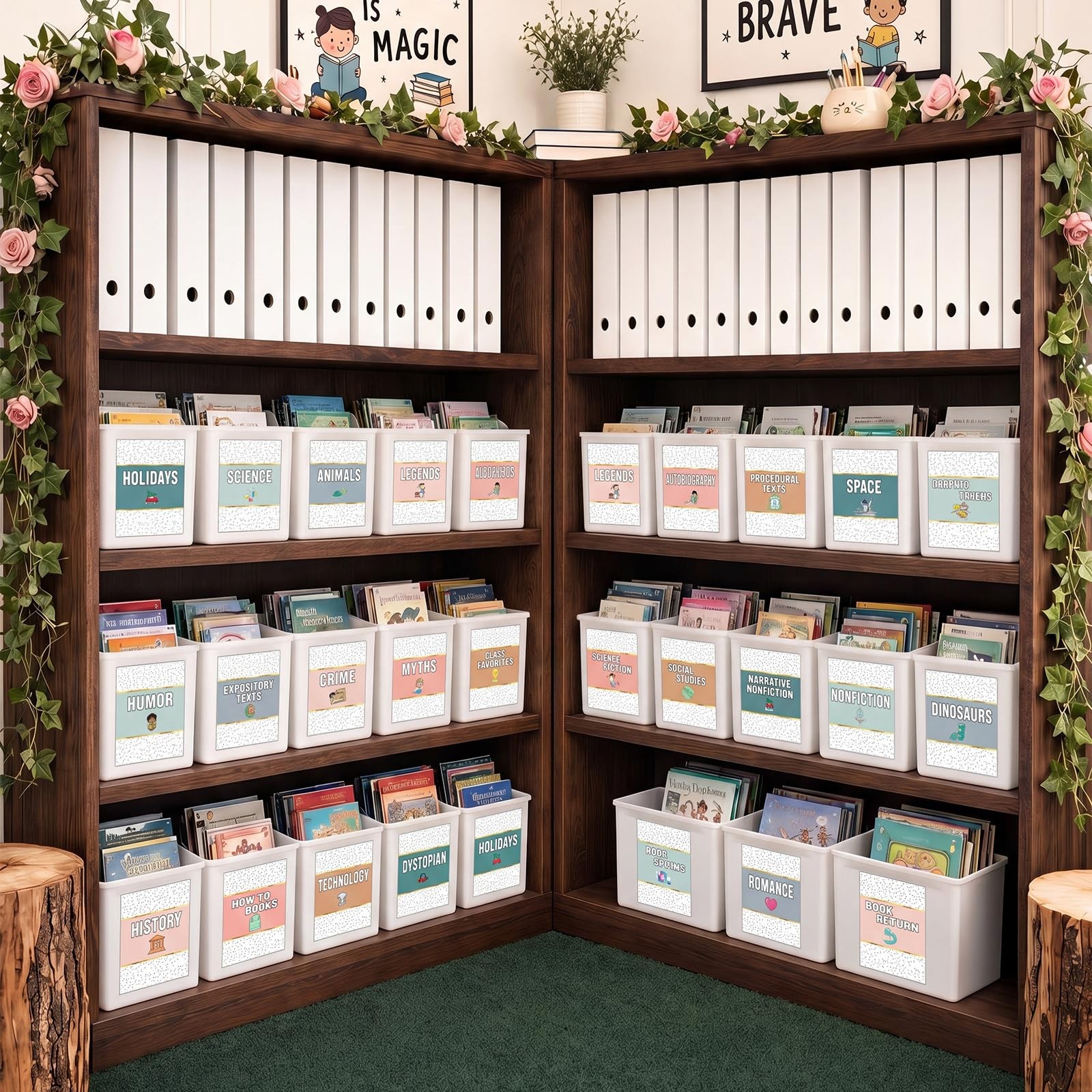 56 Pcs Back to School Classroom Library Labels for School Genre Topic Book Cl…