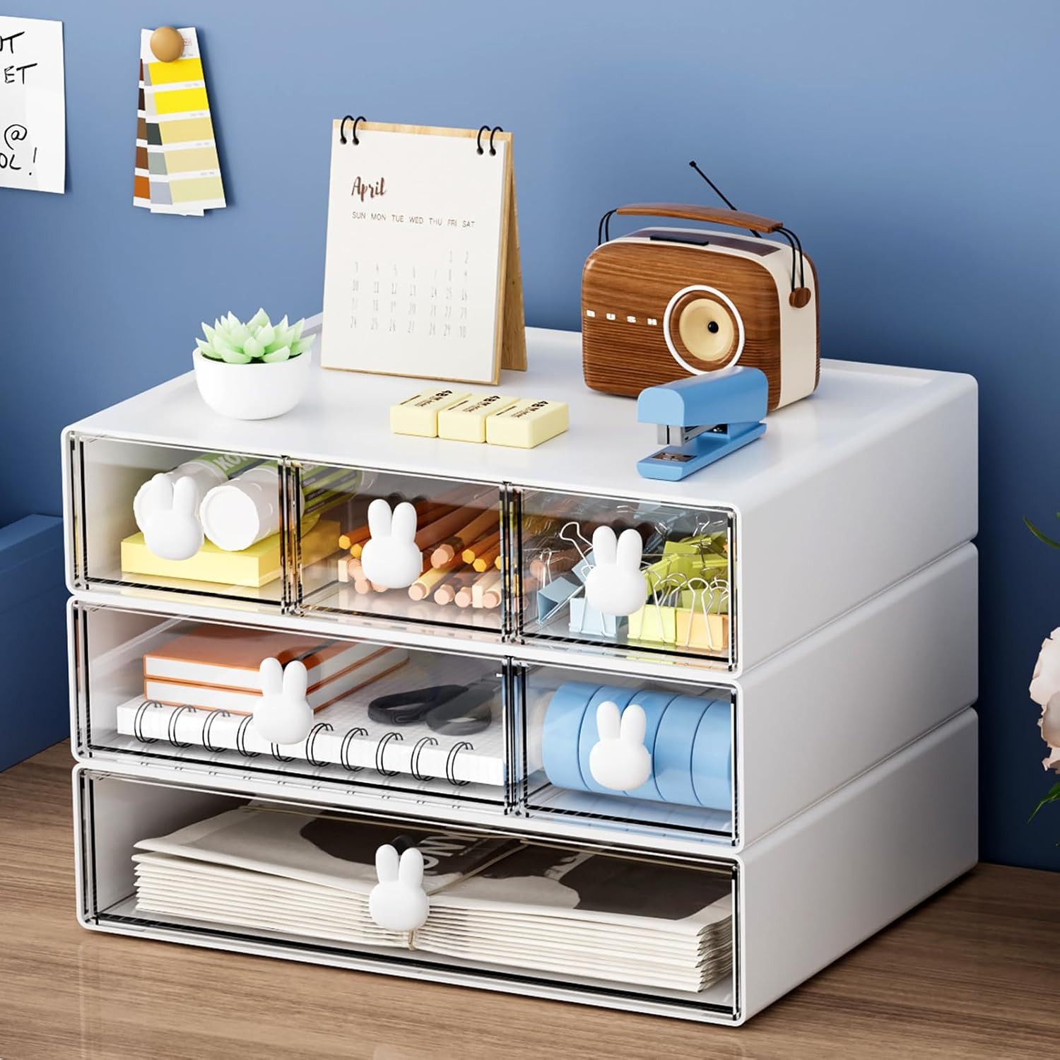 Desk Organizer with 6 Drawers, 3 Tier Stackable Storage Drawers Plastic Makeup S