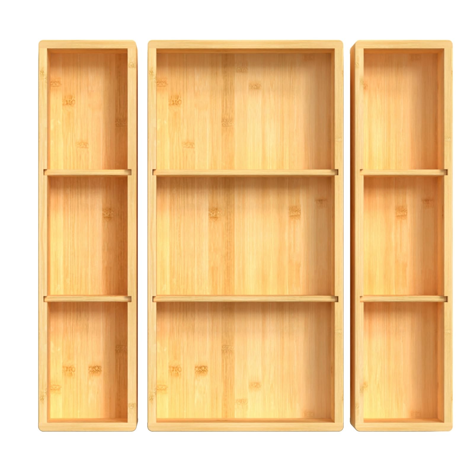 DUJEN Bamboo Drawer Organizer 1 piece 12.5X6.2 & 2 pieces 12.5X3.1, BAMBOO