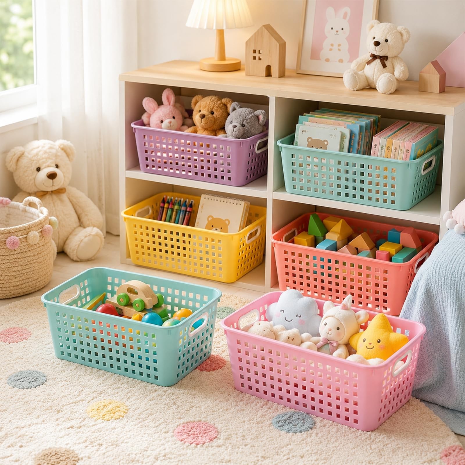6 Pack Medium Plastic Book Baskets 11 × 7.5 × 4.5 inches Classroom Storage Ba…