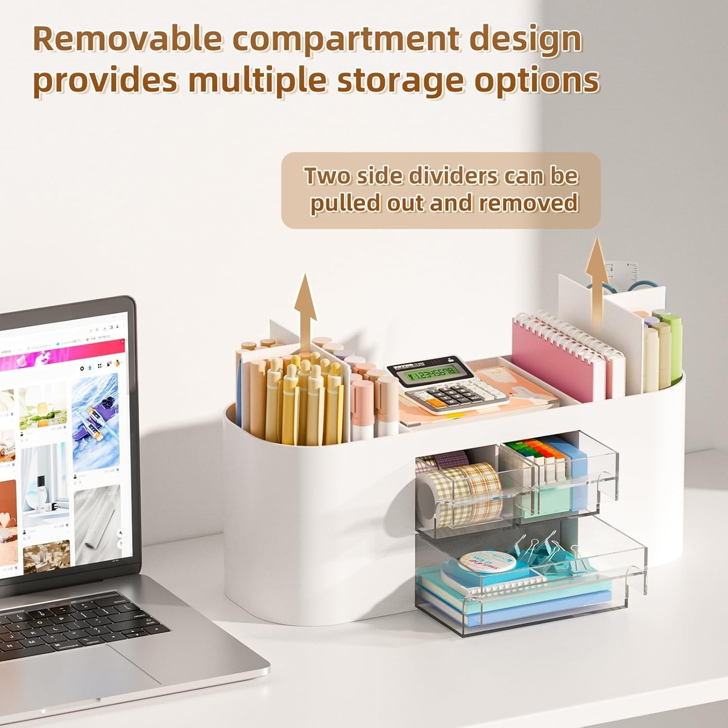 Desk Organizer Pen Holder for Desk with 3 Drawers, Multi-Functional Pencil Holde