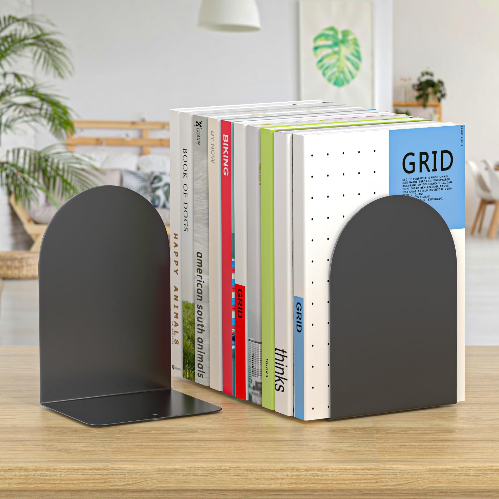 ALOTCHE Bookends 1 Pair, Metal Round for Shelves, Book Ends Black