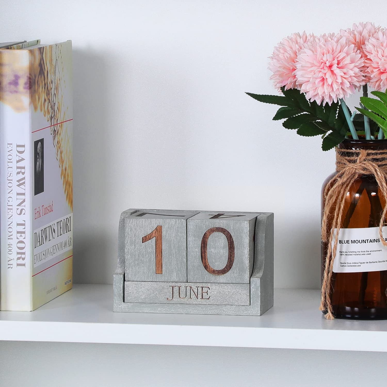 Wooden Desk Calendar,Desk Calendar Blocks for Rustic Vintage Grey