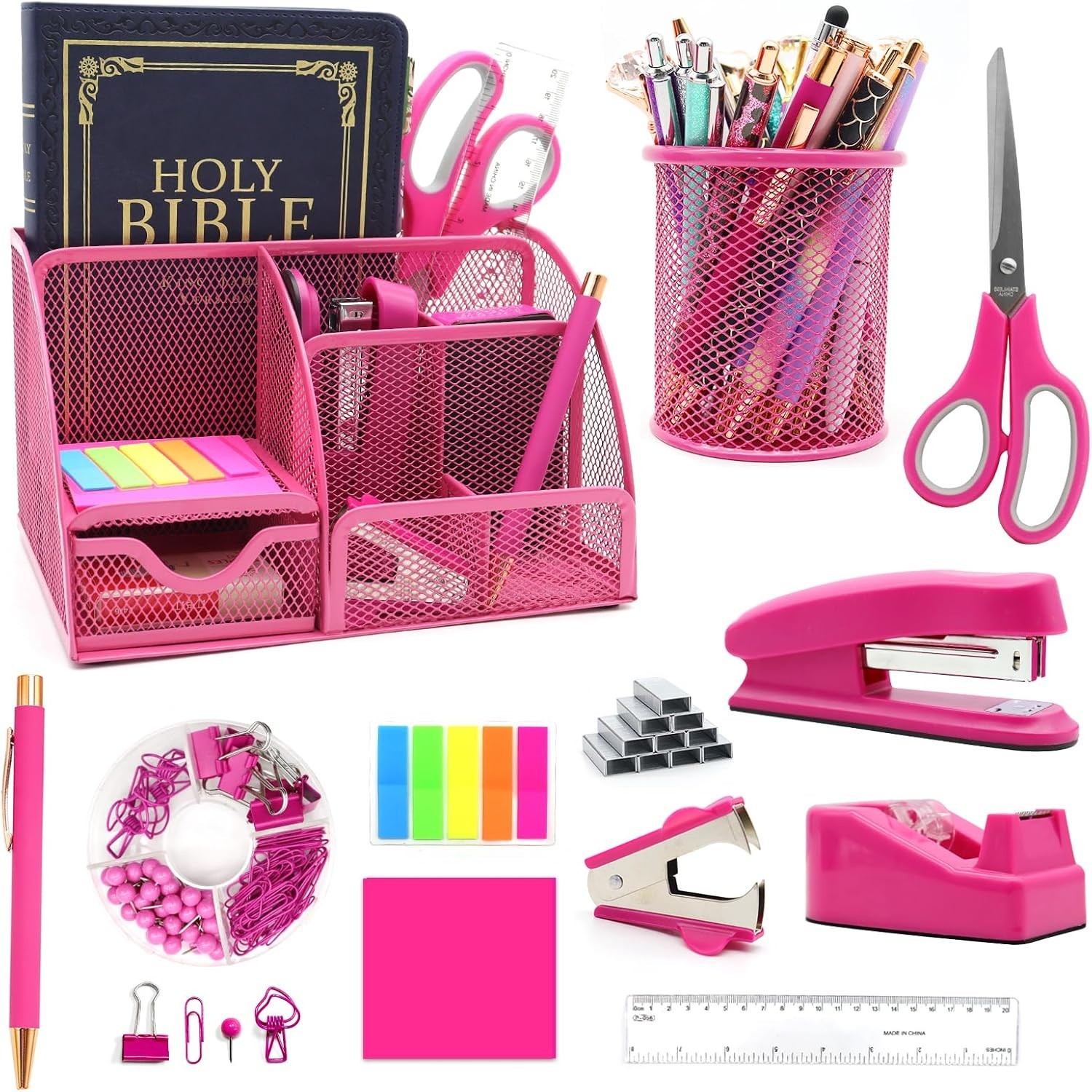 12 in 1 Hot Pink Desk Organizers and Accessories Set, Gifts for Coworkers Wom…