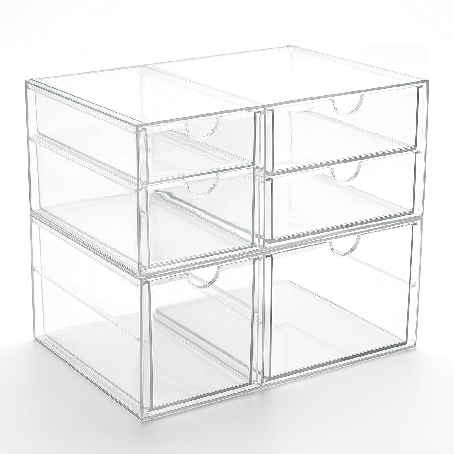 Acrylic Drawer Makeup Organizer with 6 Drawers, Set of 2 Office Desk Organize…