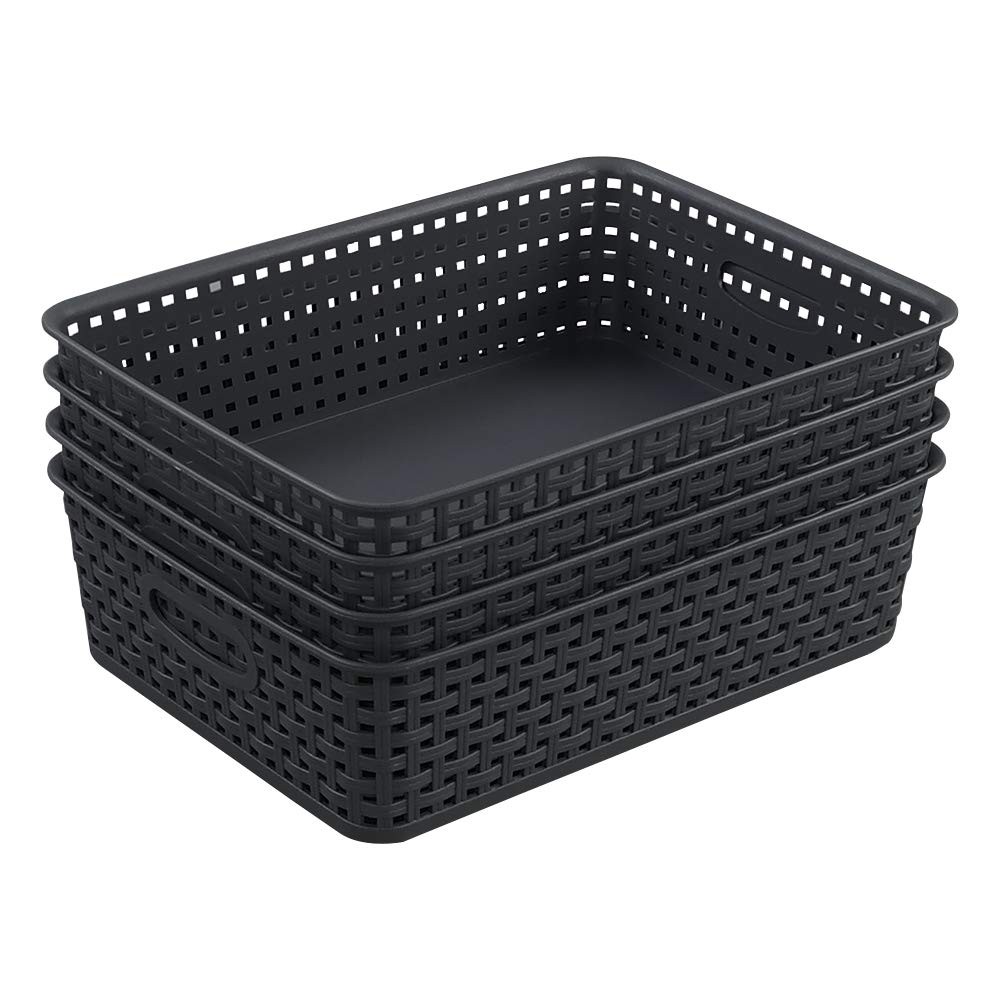 4 PCS Grey Office Paper Tray Plastic Shallow Storage Baskets Desk Organizer