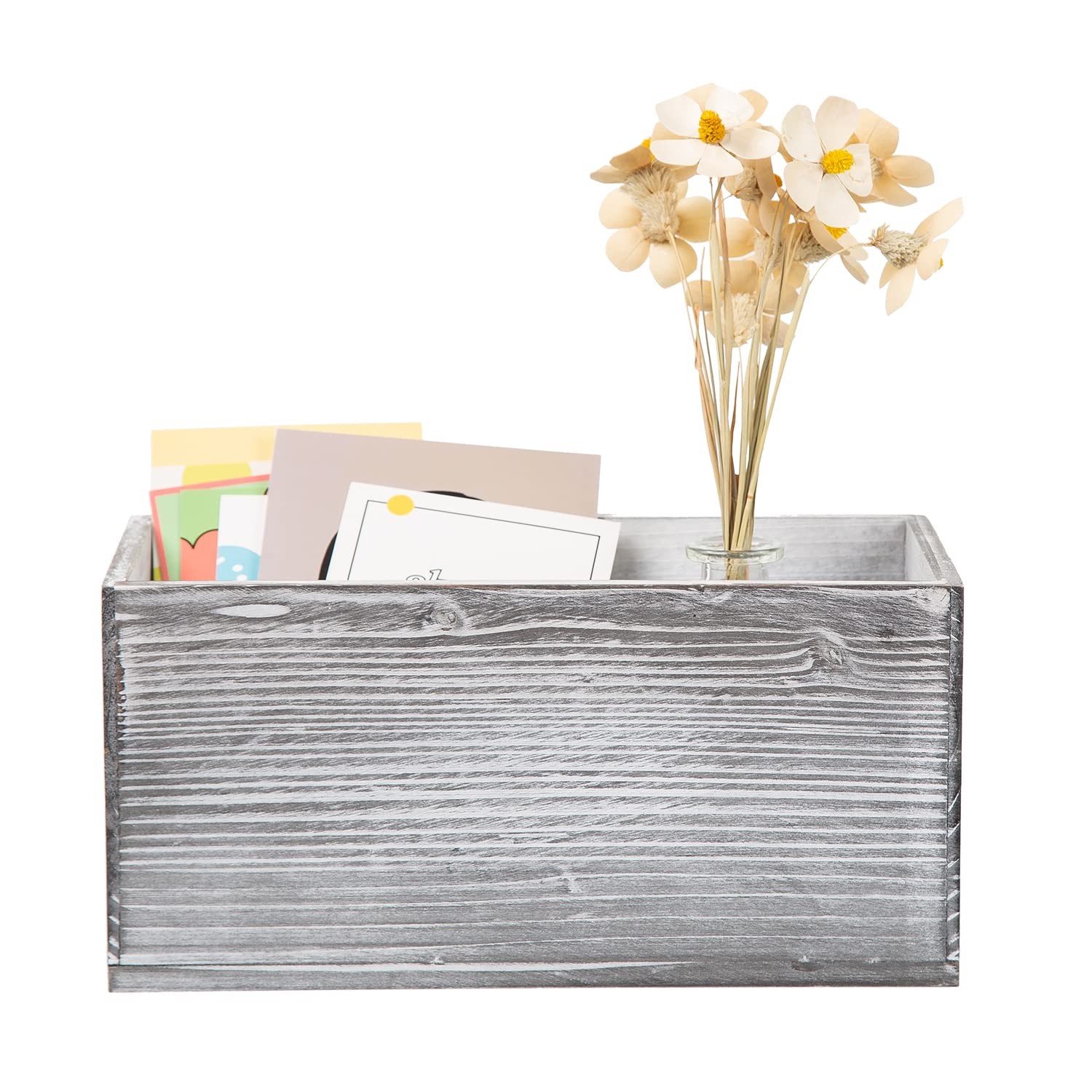 Rustic Gray Wood Mail Box Storage Holder File Organizer Tabletop Basket Desk