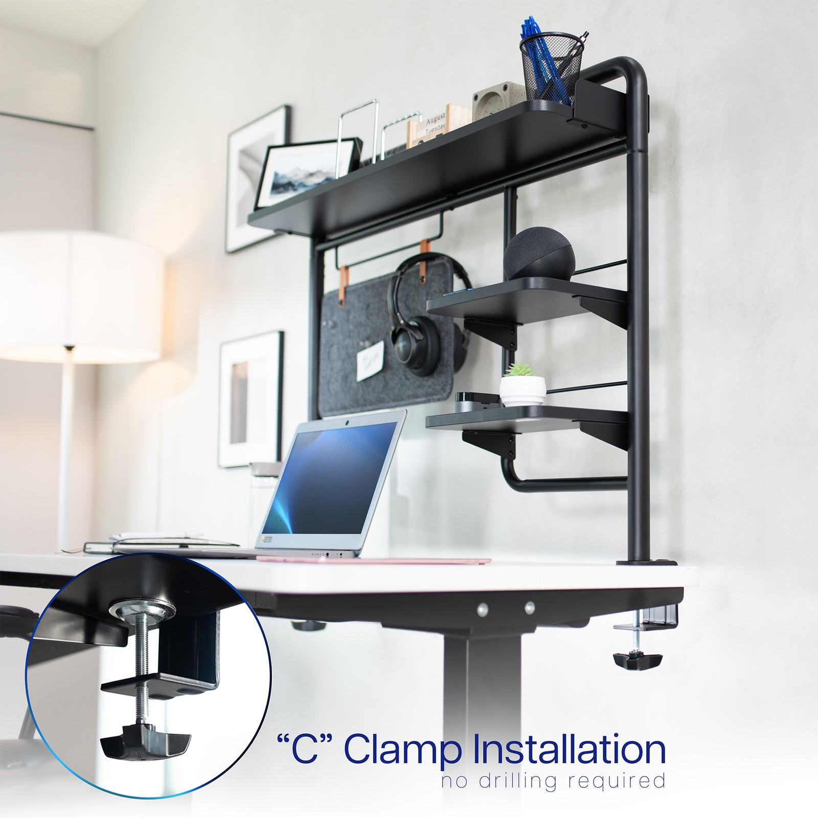 VIVO Clamp-on 38″ Desktop Shelving System with Magnetic Memo Board