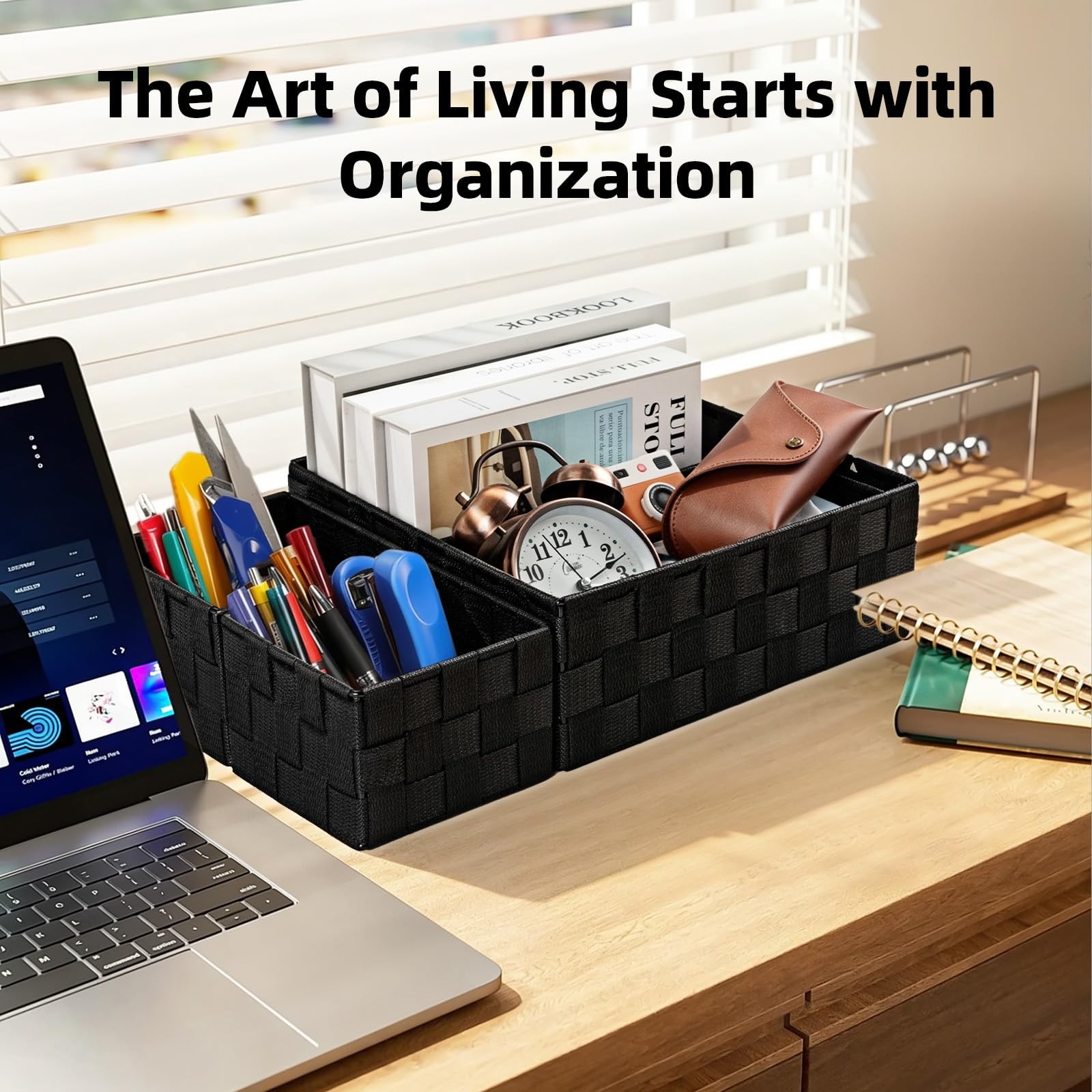 Posprica Small Black Baskets Cube Bin Container Tote,Woven Storage