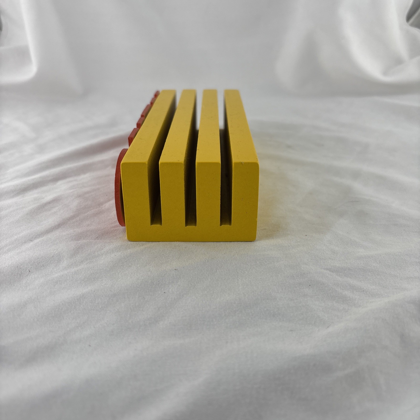 Vintage Retro Wooden “MEMO” Spellout Holder Desktop Organizer Yellow and Red
