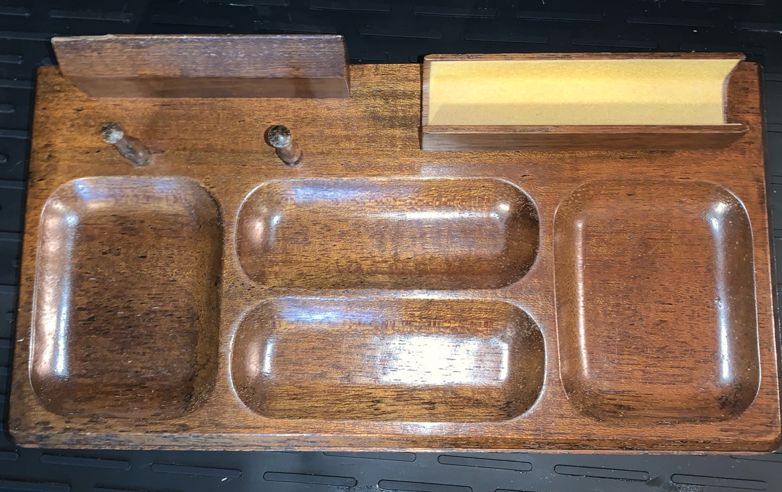 Vintage 1960s Wood Dresser Desk Valet Tray Organizer Wood Retro Industrial