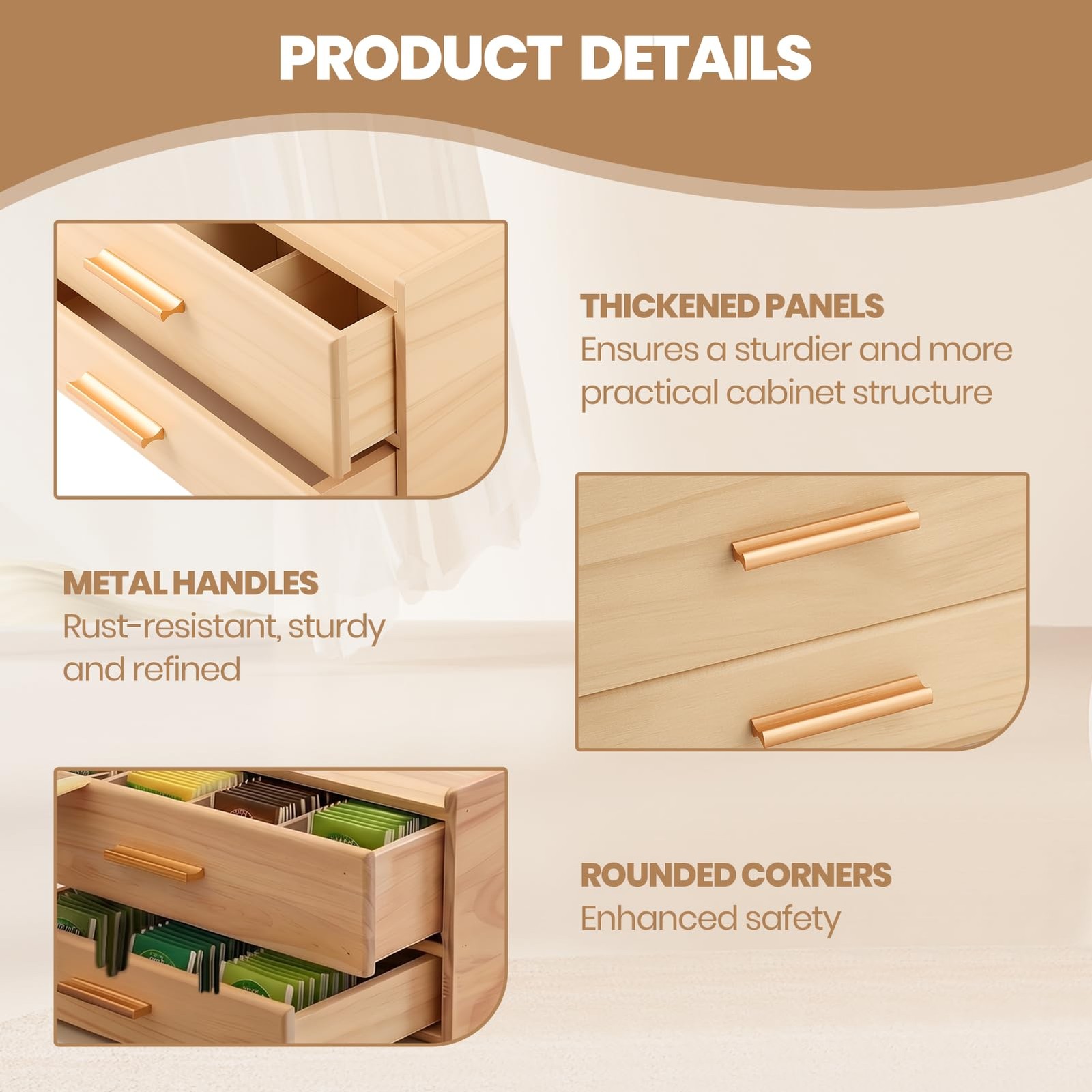 MEKOTRIN Wooden Tea Box Organizer, Double-Drawer #312, Natural Wood Color
