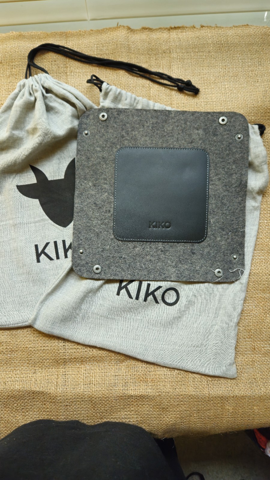 2 New Kiko Leather dresser/desk trays, w/flannel gift bags.