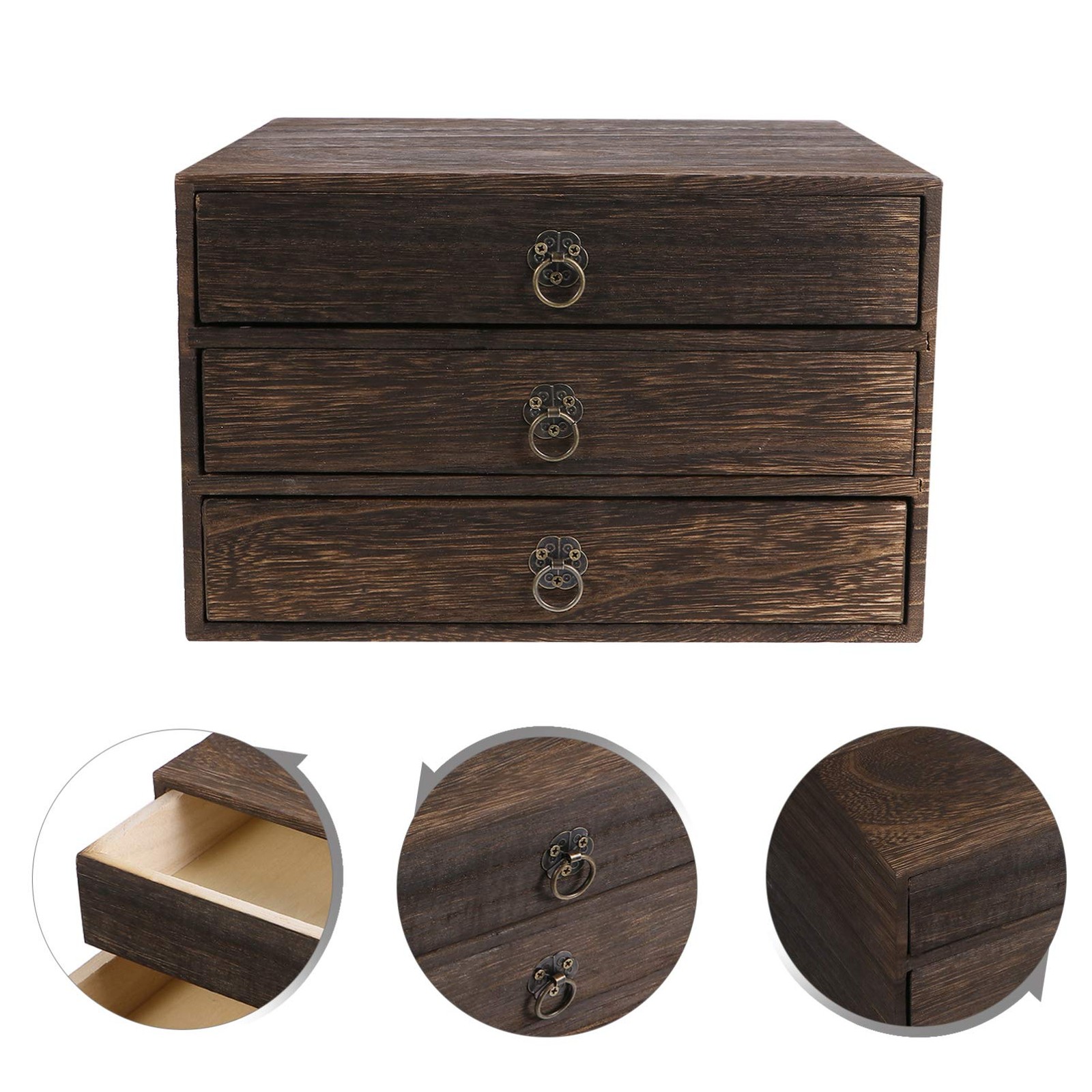 Cabilock Solid Wood Desktop Drawer Organizer with 25.5X24.5X15.5CM, 3 Tier