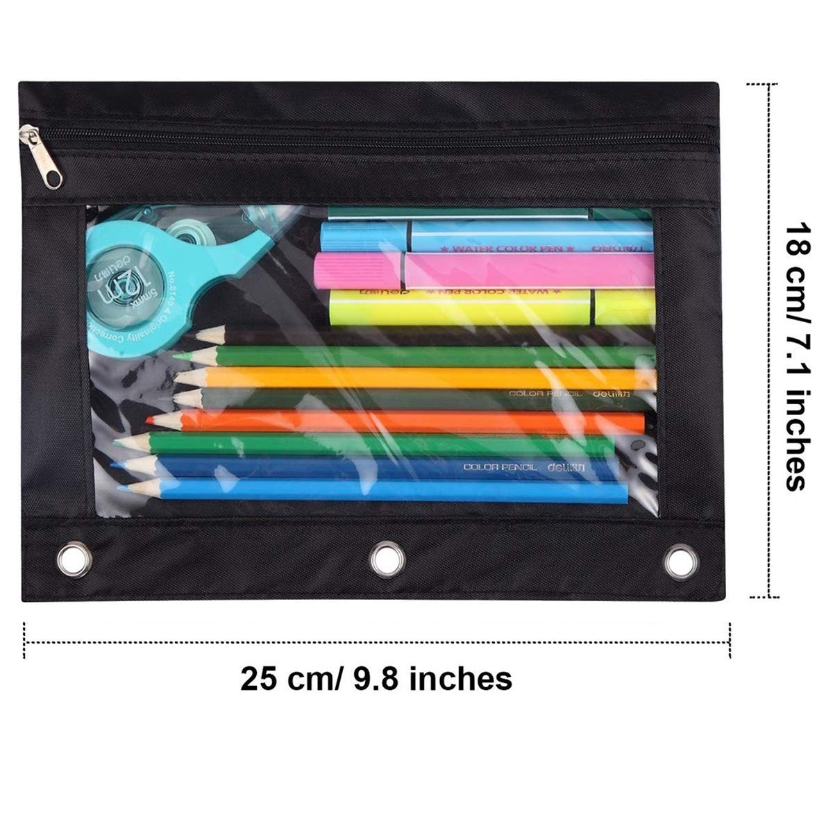 3 Ring Pencil Pouch, Zippered Organizer For Binders, 2 Pack, Black
