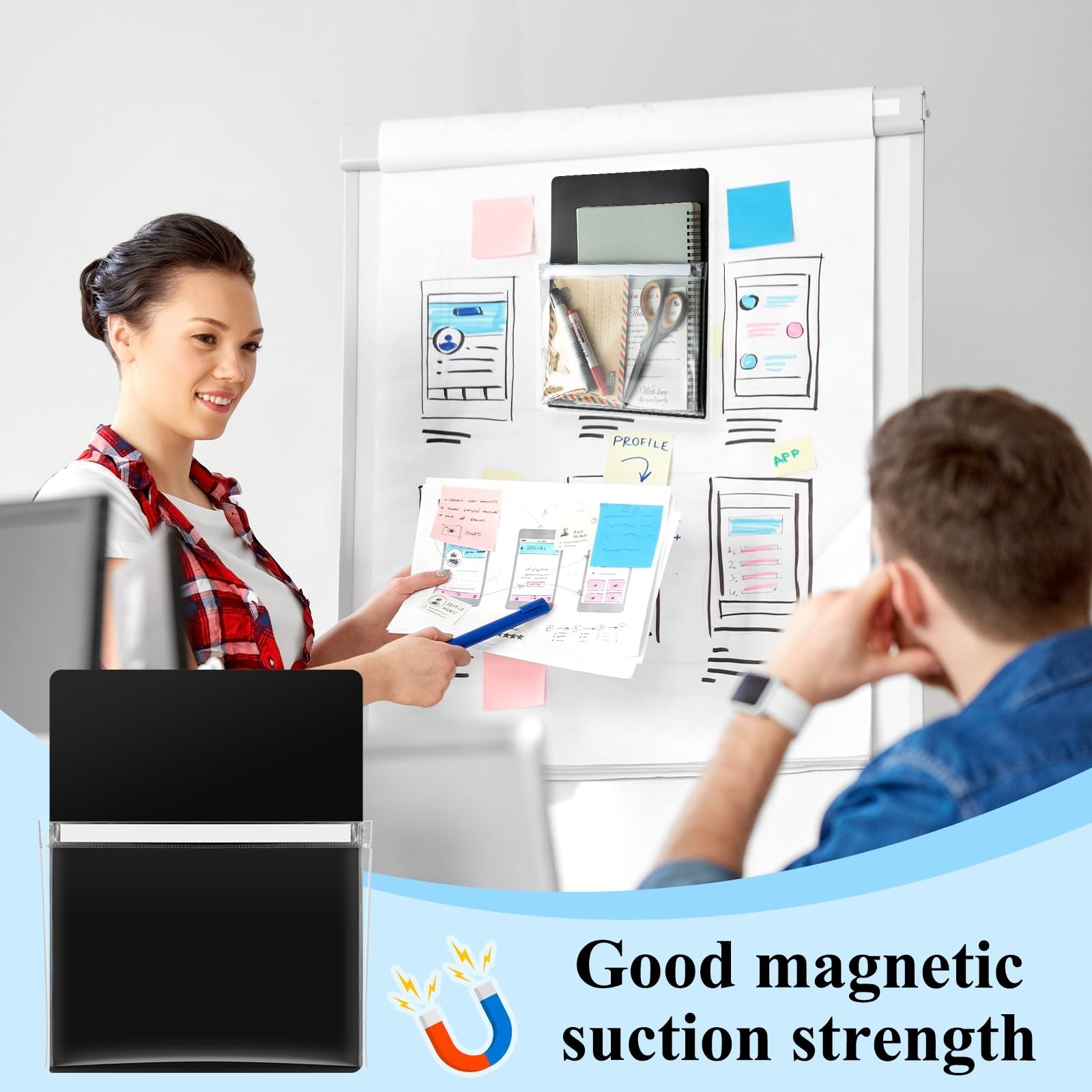 5 Pcs Magnetic File Holder & Pen Organizer for Whiteboard & Fridge, 12×9.5 in