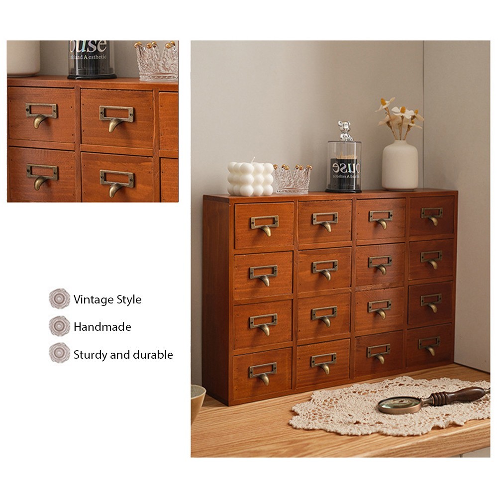Vintage 16 Drawers Tabletop Library Card Catalog Cabinet Apothecary Storage Box