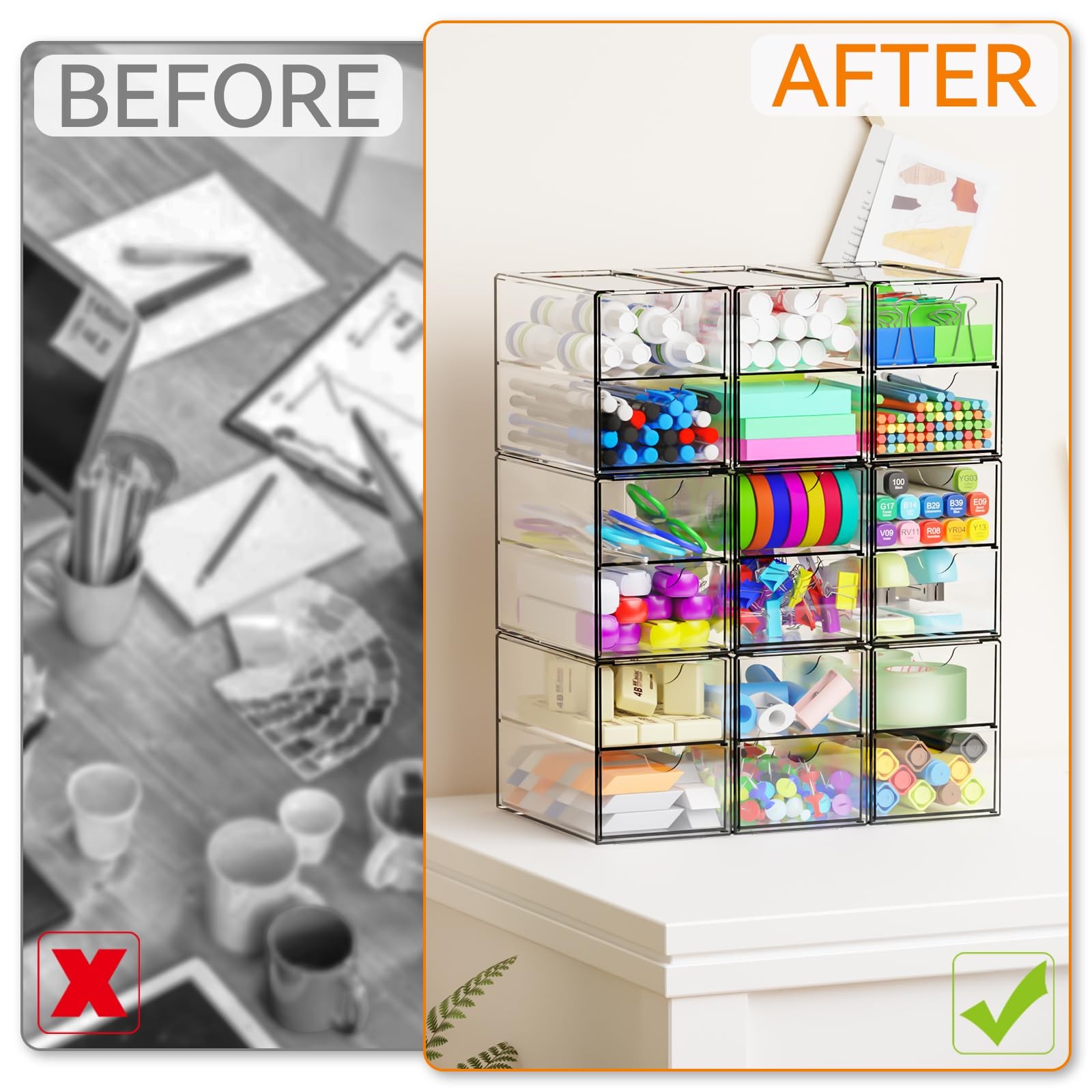 Clear Acrylic Drawer Organizers 9 Pack 18 Small Storage Bins Desk Craft