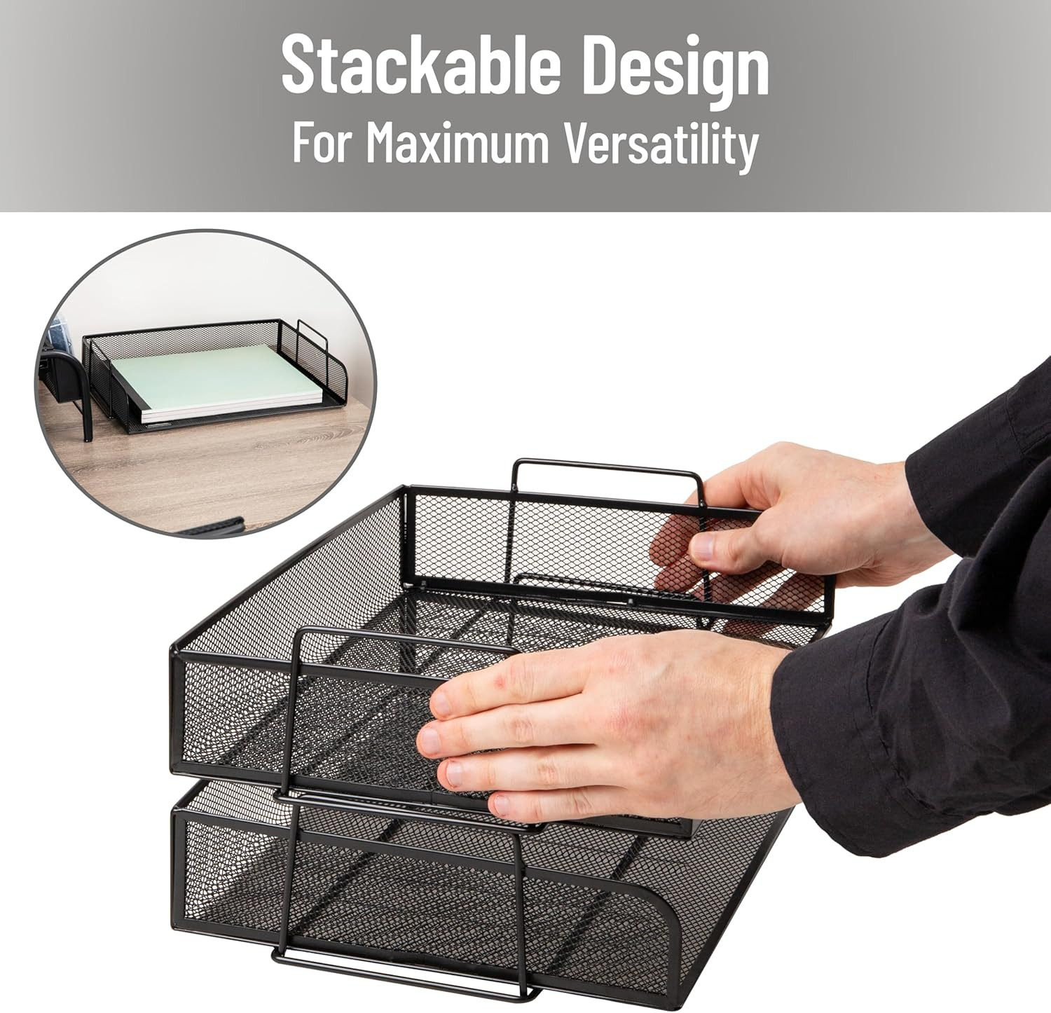 Mind Reader Stackable Paper Tray, Desktop Organizer, File Storage, Office, Metal