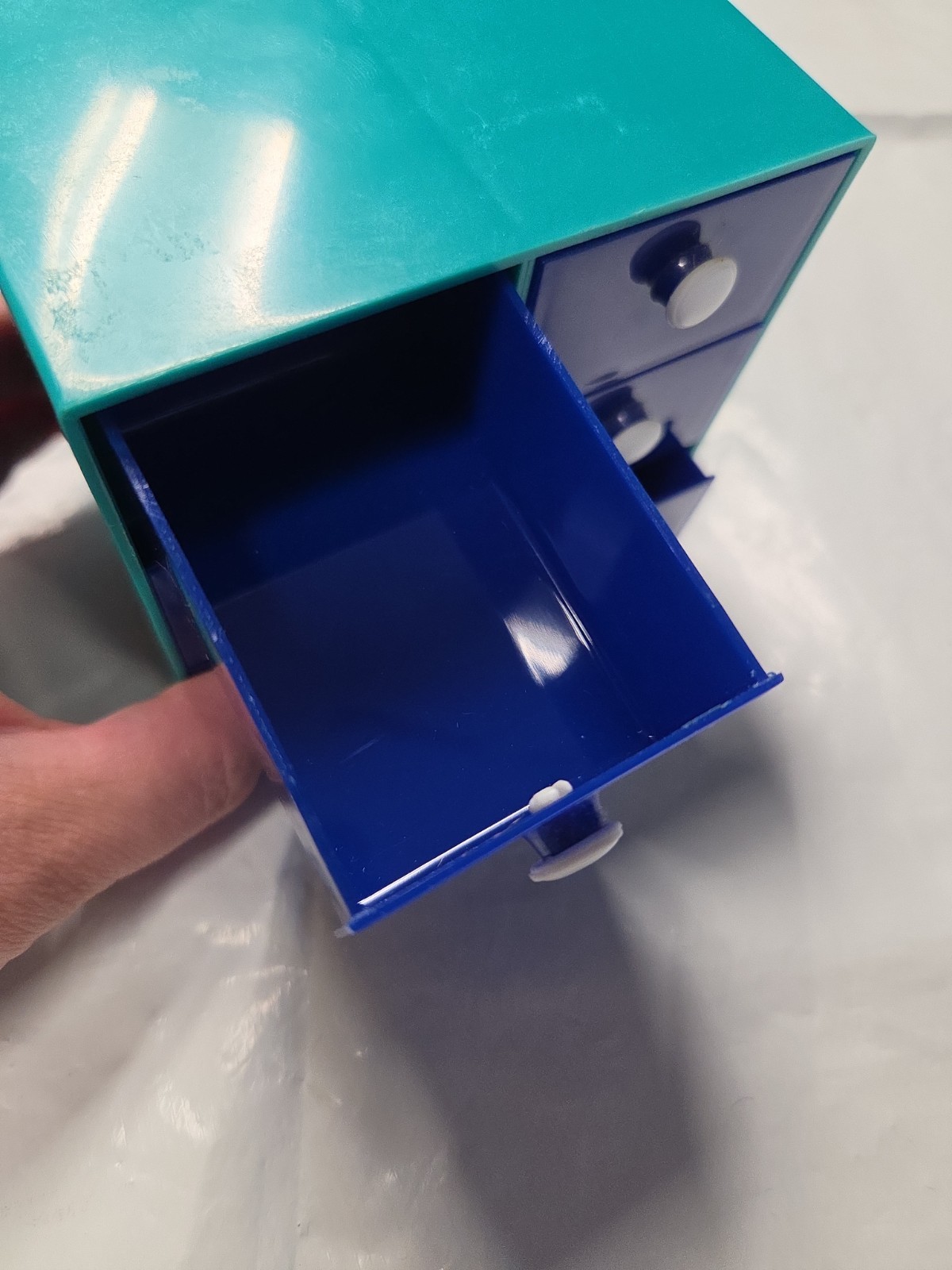 Vintage Blue Plastic Desk Organizer with Drawers