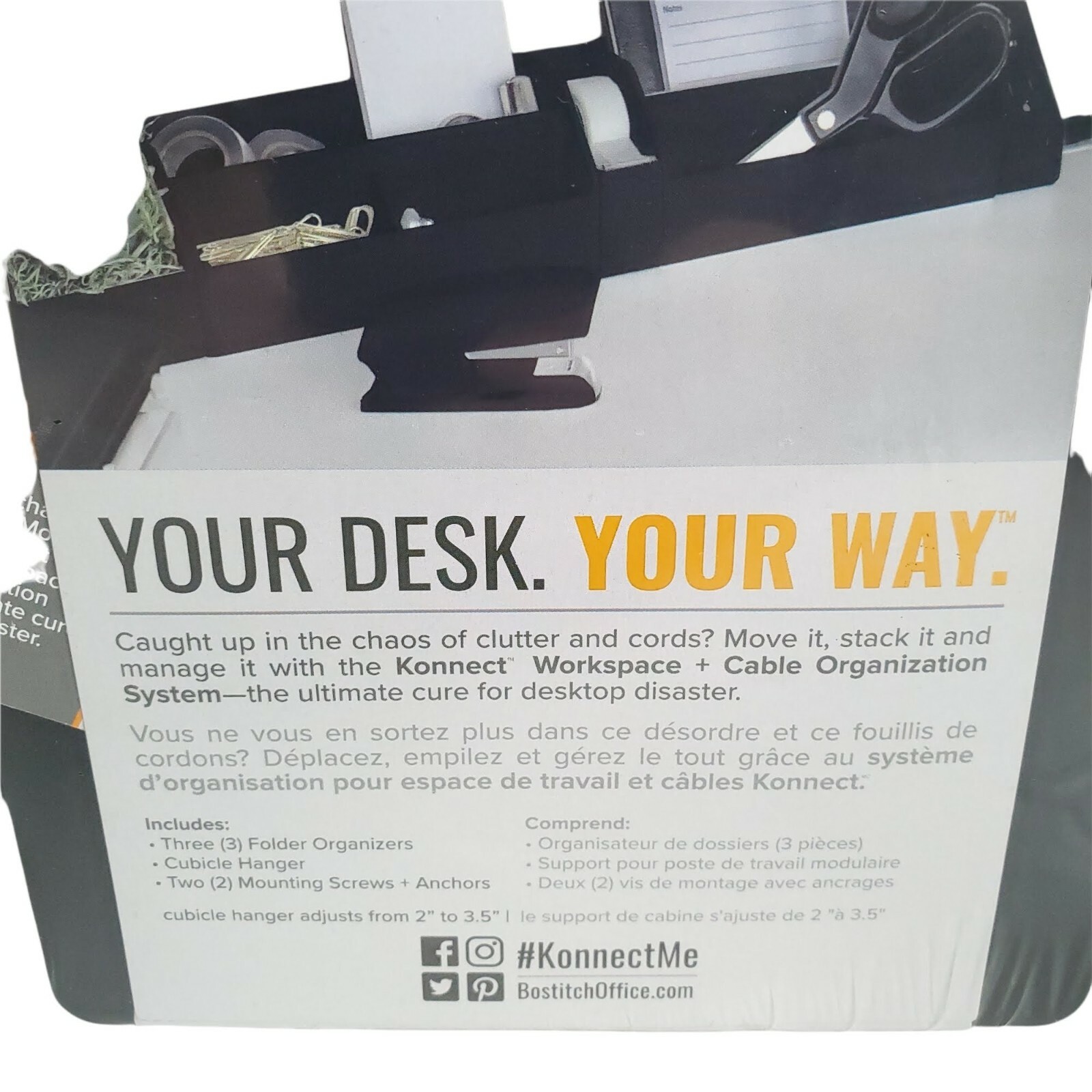 Bostitch Konnect 3 Piece File Organizer KT-3FOLDER-BLK Hanging 9.3 x 7.5 x 3.8″