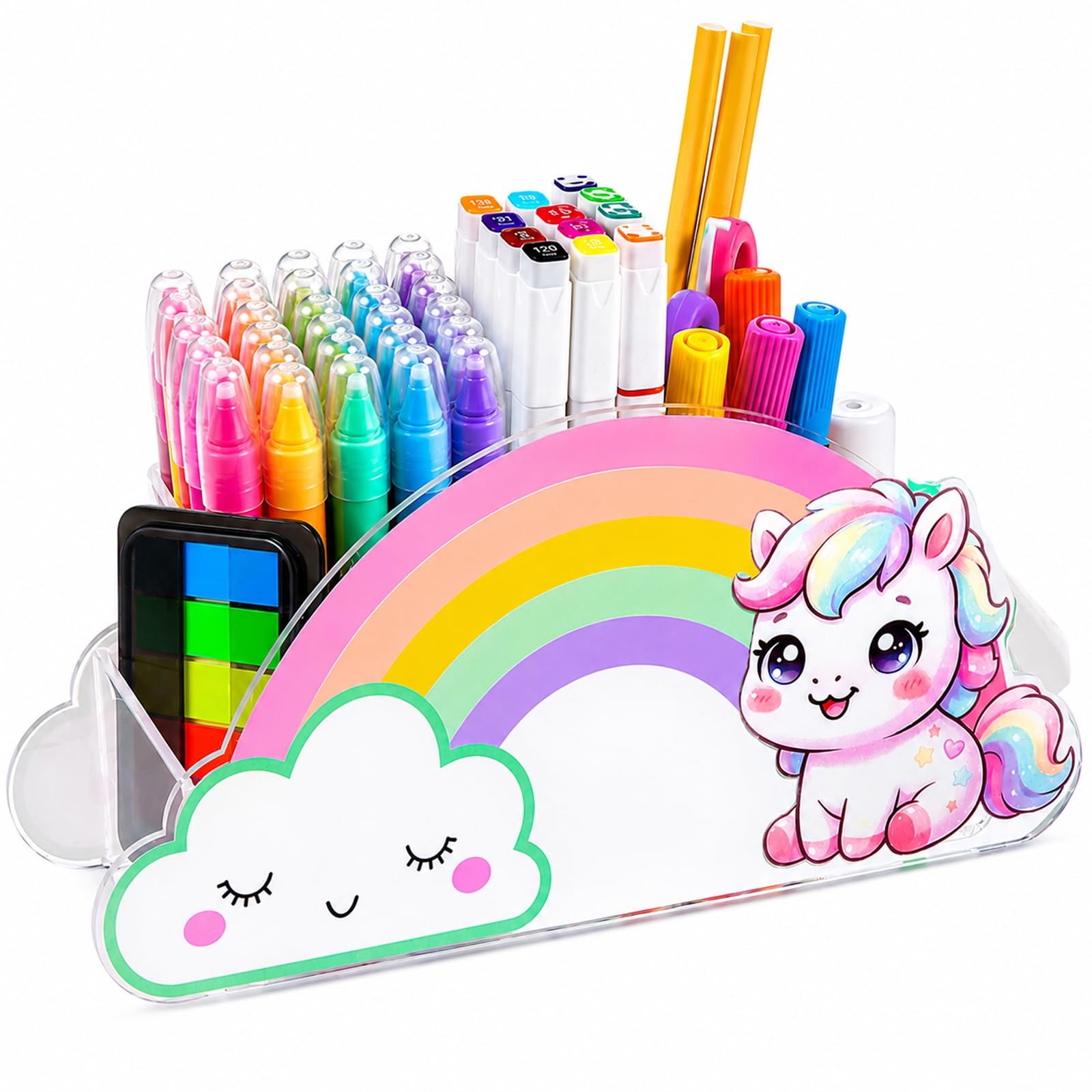 Kids Desk Organizer for Girls, Unicorn Pencil Holder with 5 Compartments, Mar…