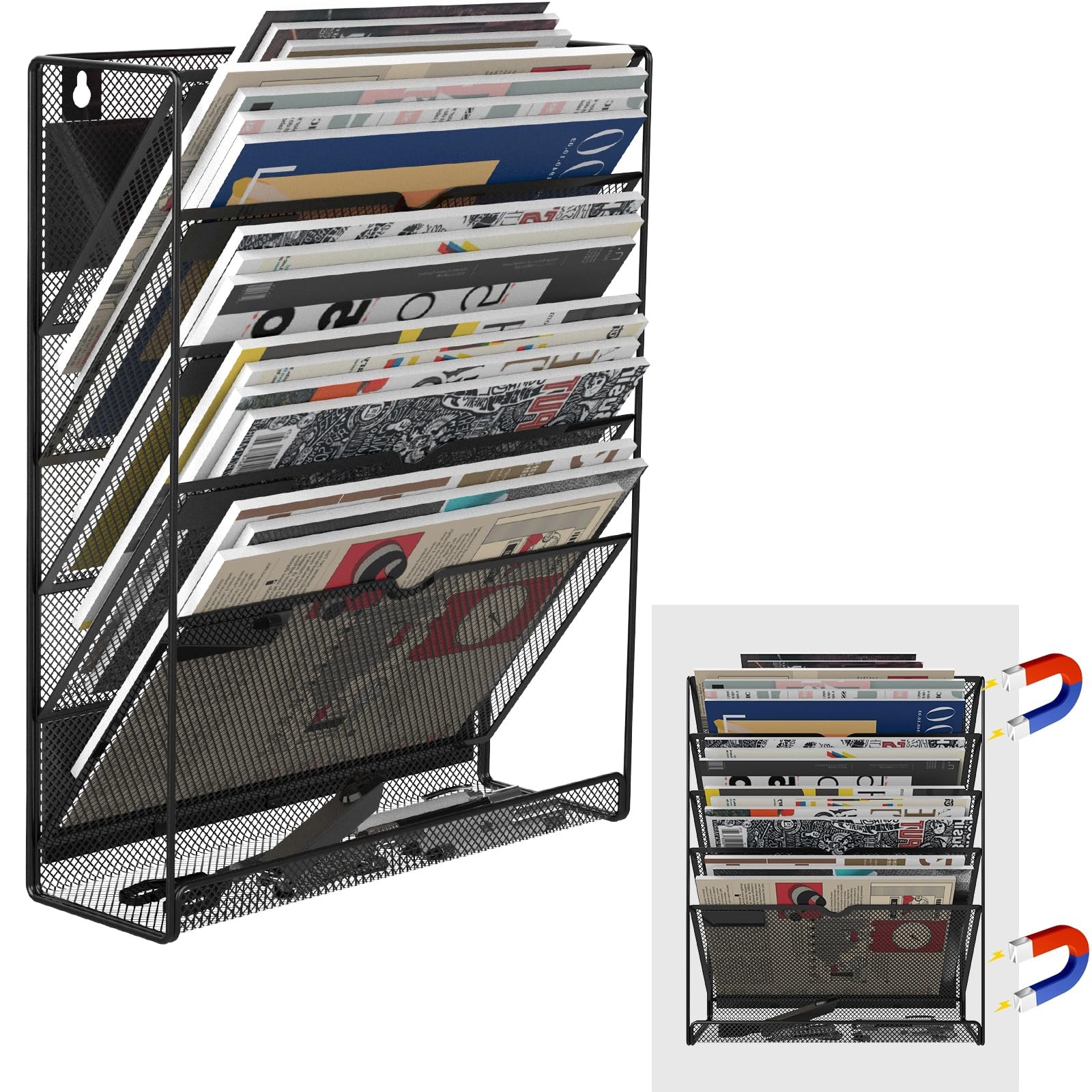 LQPAFZ 6-Tier Magnetic File Holder, No 12.6 x 4.2 x 15.9 inches, Black