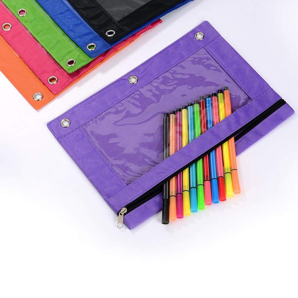 3 Ring Pencil Pouch, Zippered Organizer For Binders, 2 Pack, Black