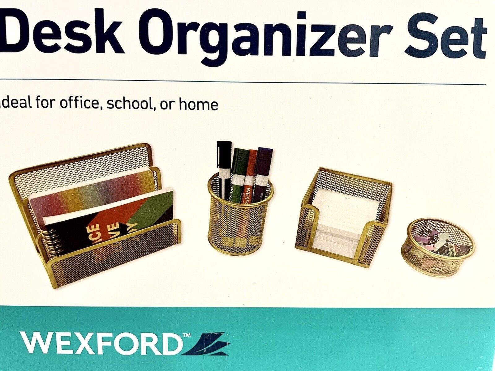 Desk Organizer 4 Piece Set Wexford Ideal for Office, School, Home – Gold – New