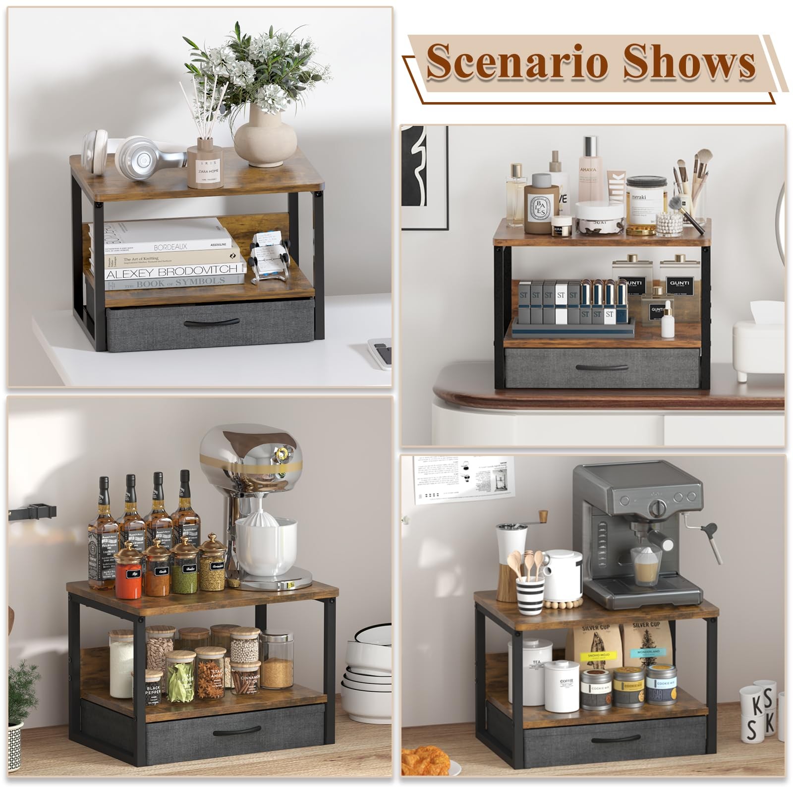 MARTY Printer Stand with Storage Drawer for 2 Tier Drawer, Rustic Brown