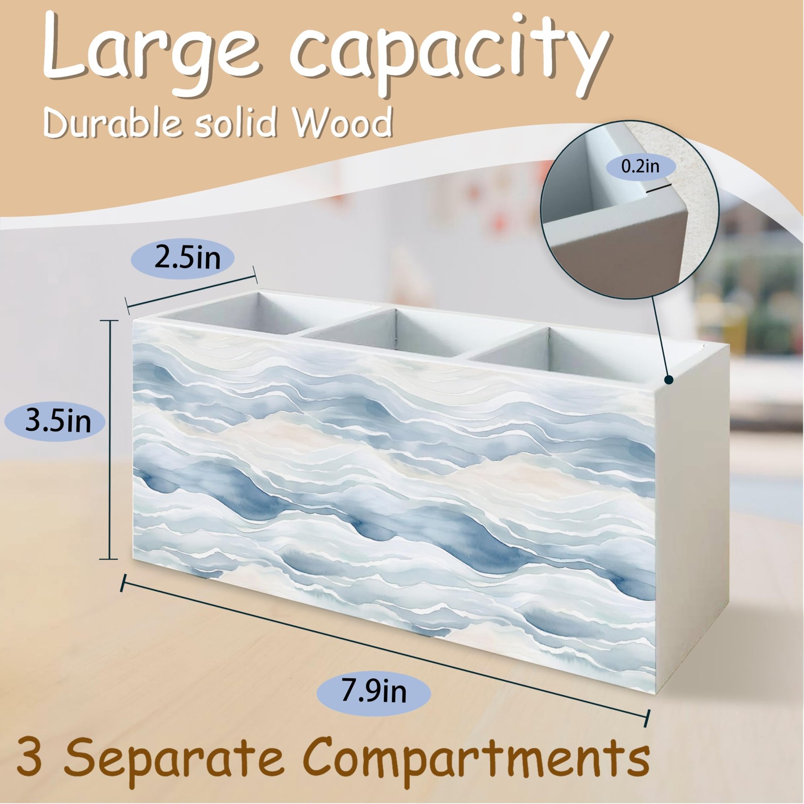 Ocean Waves Beach Pen Pencil Holder Organizer for Desk, Watercolor Coastal Be…