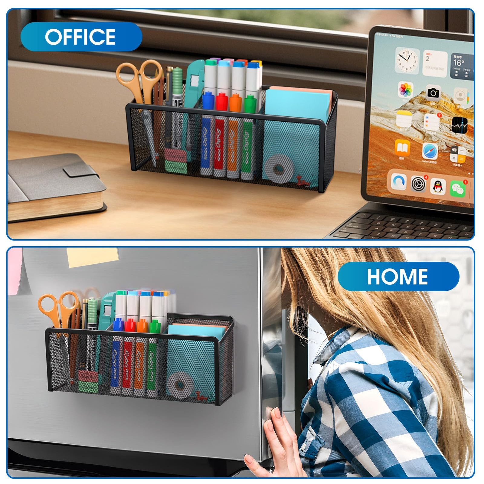 MaxGear Magnetic Pen Holder, Mesh Organizer 3 Compartment, 3 Compartment