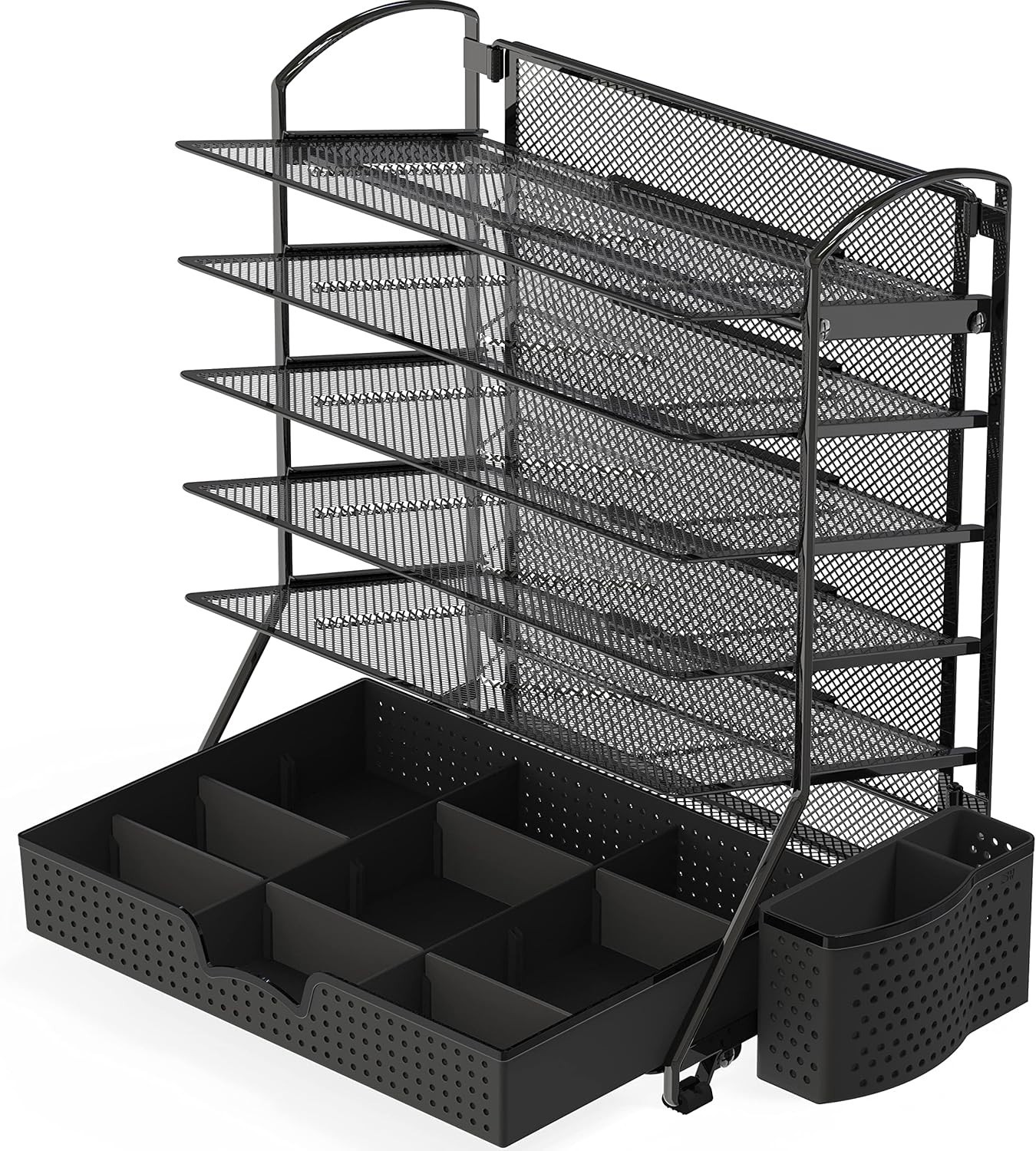 6-Tier Desk Document File Tray Organizer with Supplies Sliding Drawer, Black