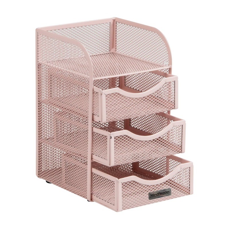 Paper Binder Clip Basket Metal Mesh Pink