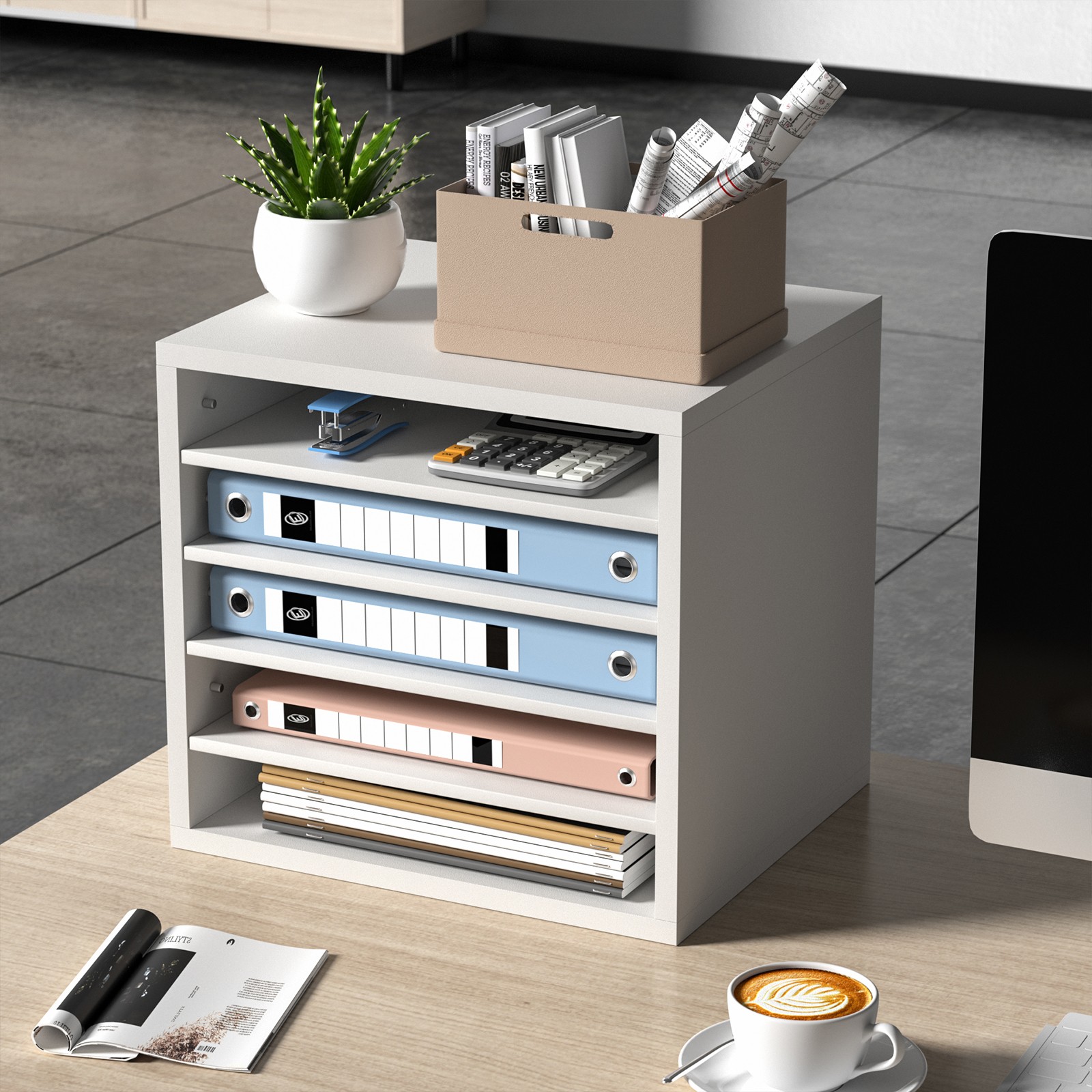 VEVOR Wood Literature Organizer Adjustable File Sorter 5 Compartments White