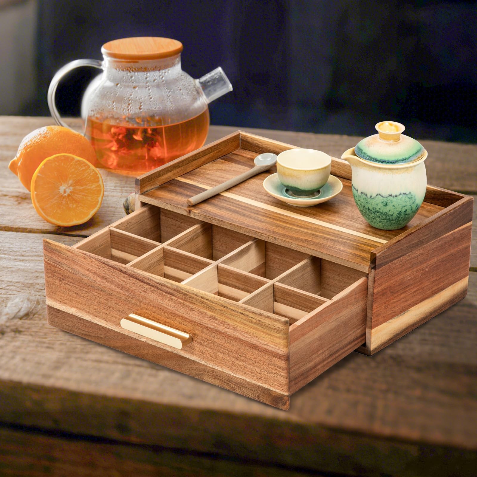 Tea Bag Organizer, Acacia Wood Organizers and Storage Normal, Natural
