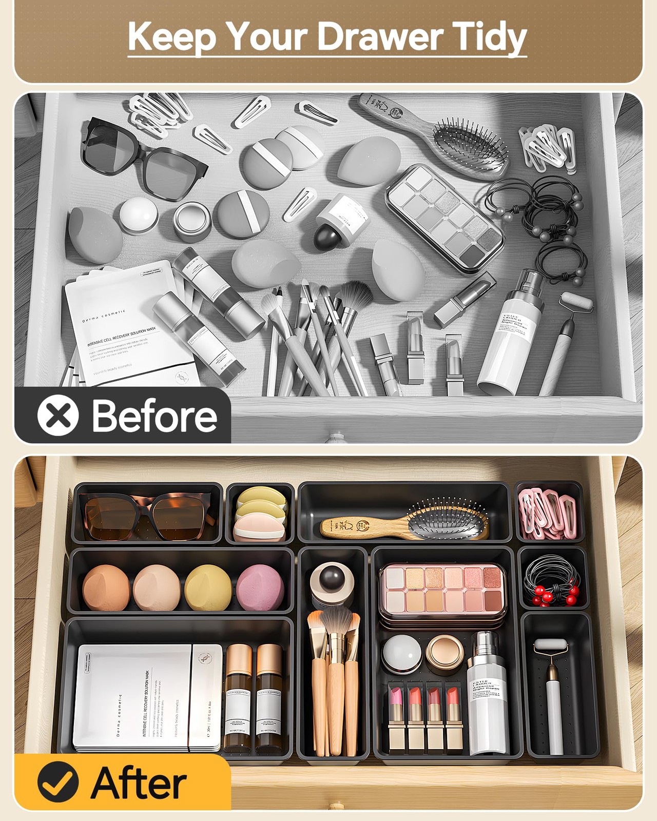 Kemethy 25 Pcs Plastic Drawer Organizers Set 4 Sizes Vanity Organizer Makeup