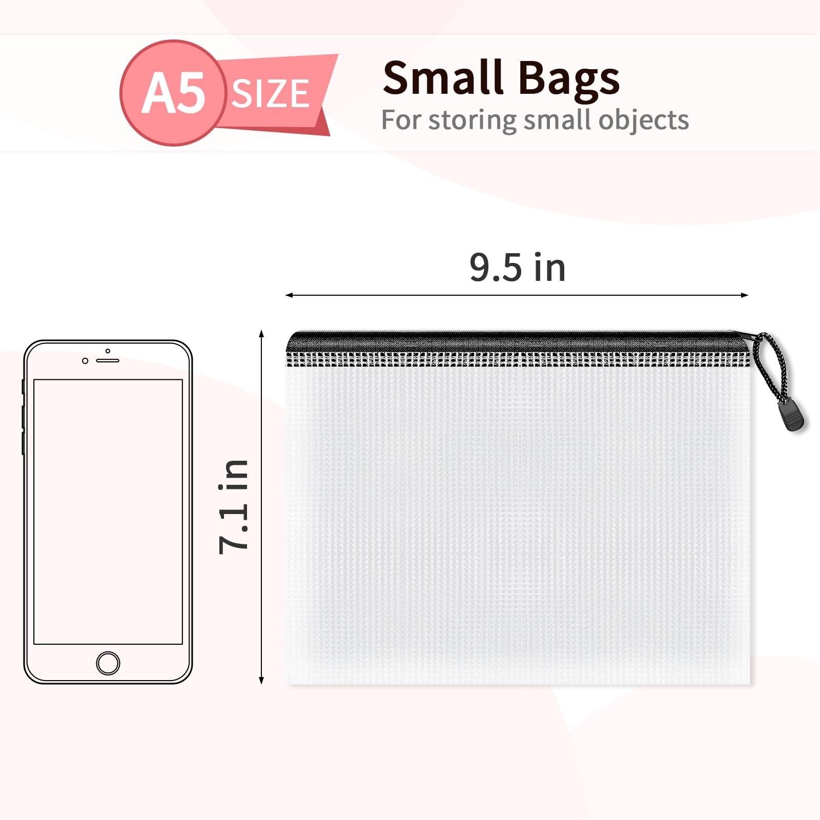 Small Zipper Pouch, 9.5×7.1 in (Black, 12 Packs), Mesh Bags with Zipper for O…
