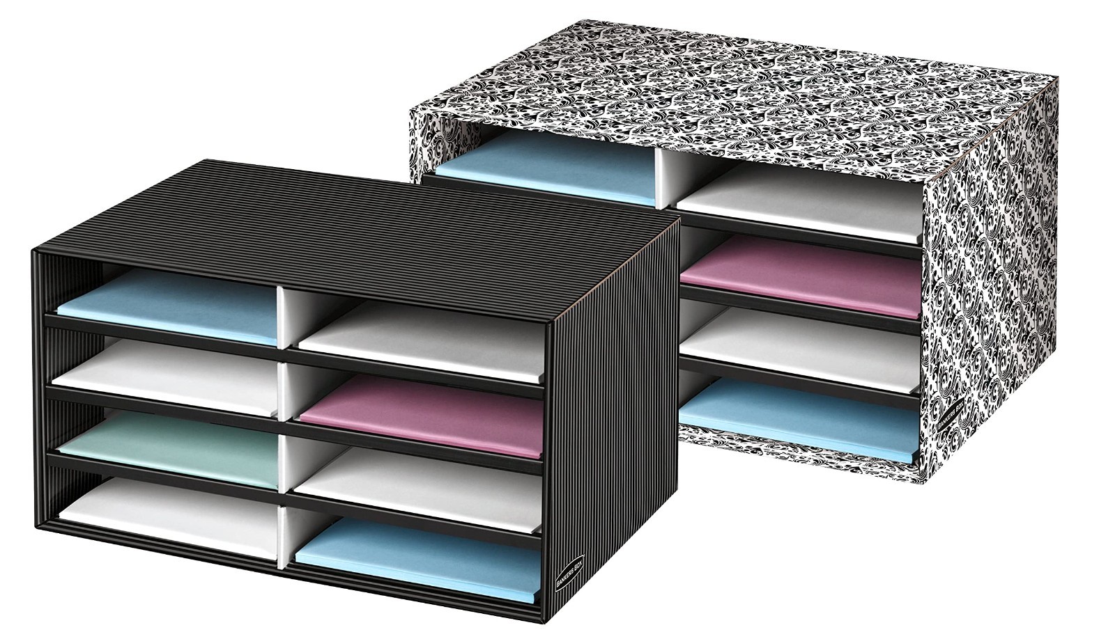 Decorative Eight Compartment Literature Sorter – Letter Size, Black/Gray Organiz