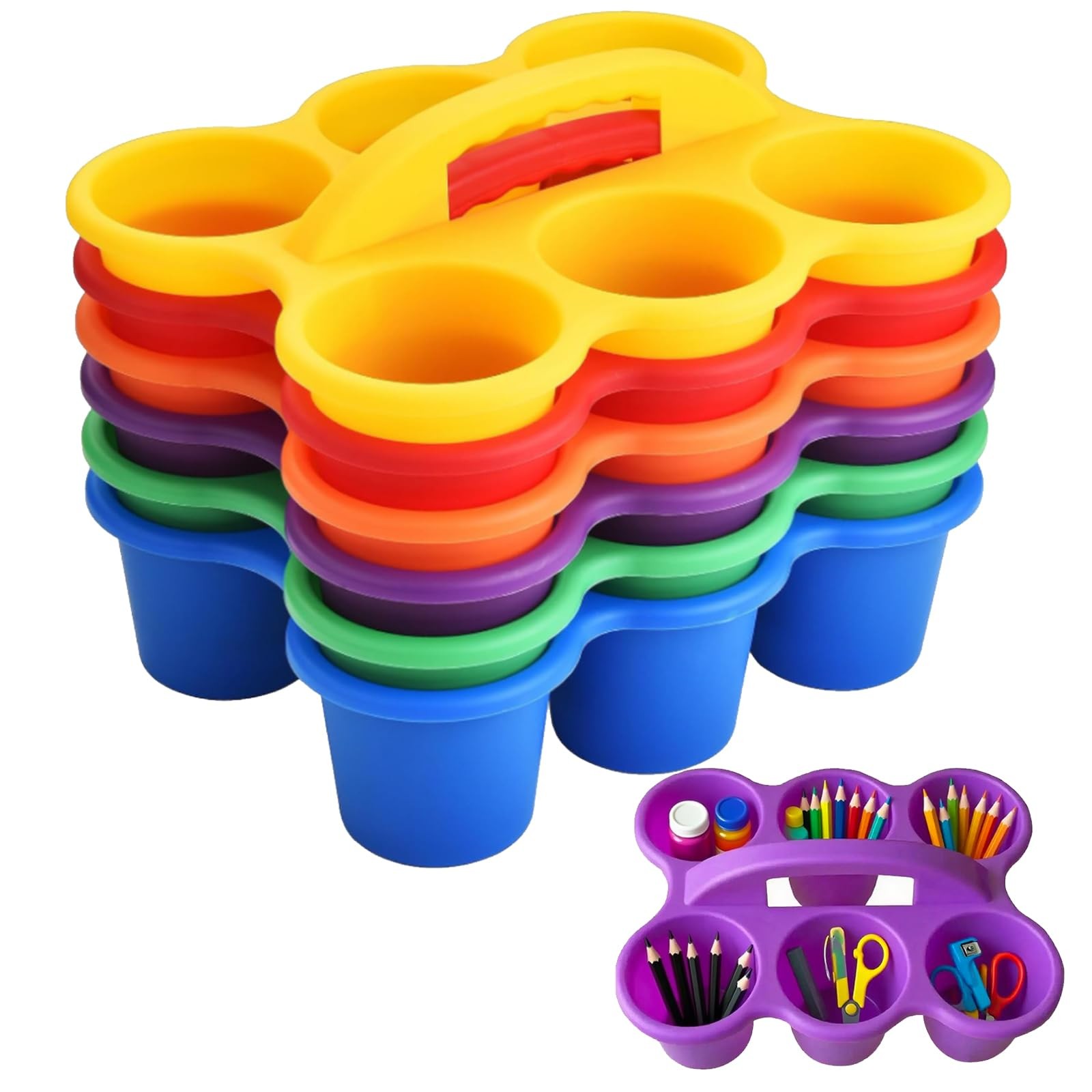 Multicolor Pencil Holders for Desk, 6-Cup Classroom Caddy with Handles, Durab…