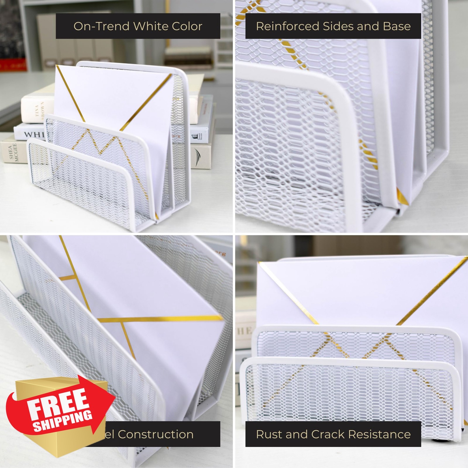 BLU MONACO White Metal Mesh Letter Sorter