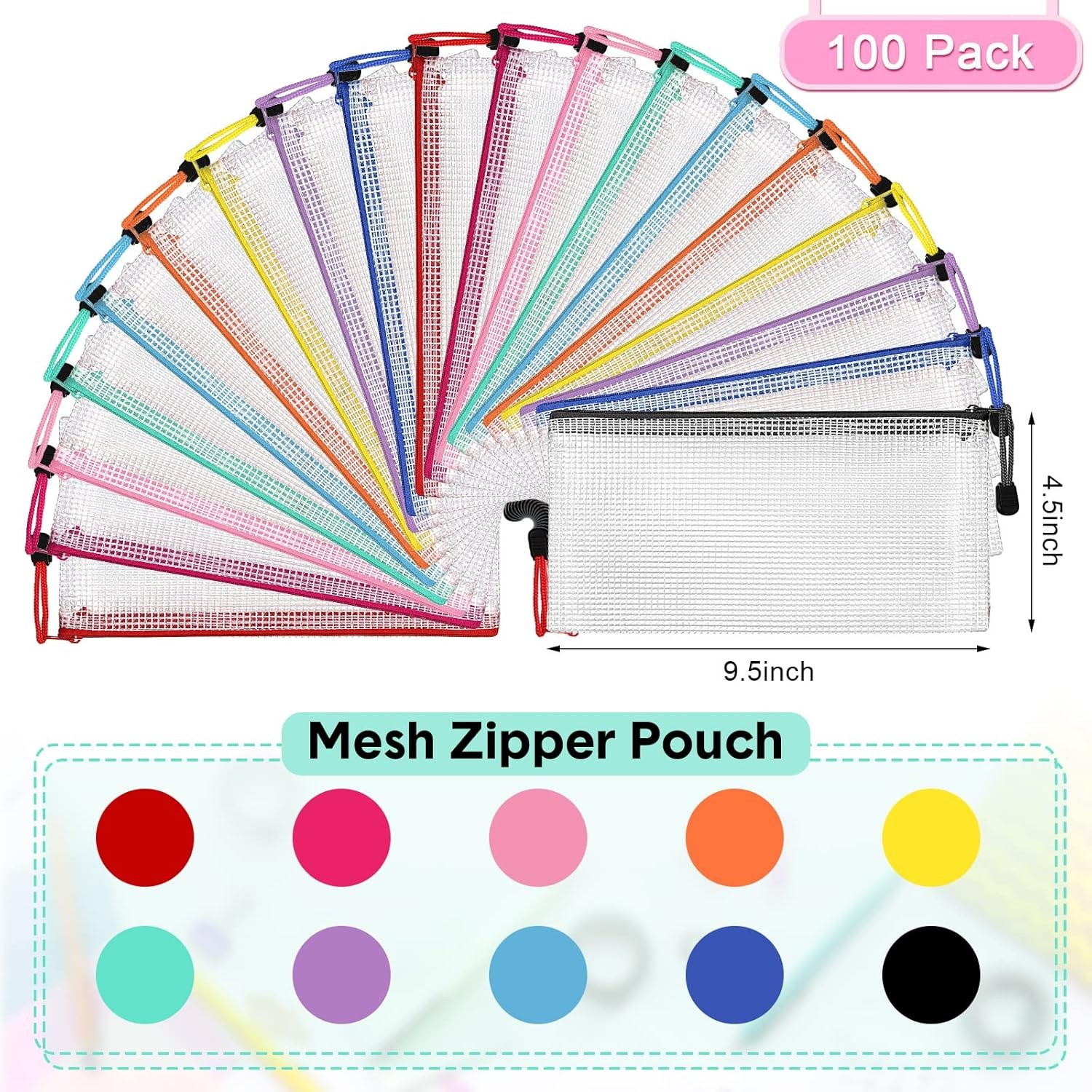 100 Pack Pencil Pouch Bulk Mesh Zipper Pencil Cases 9.5” X 4.5” Small Clear Ho