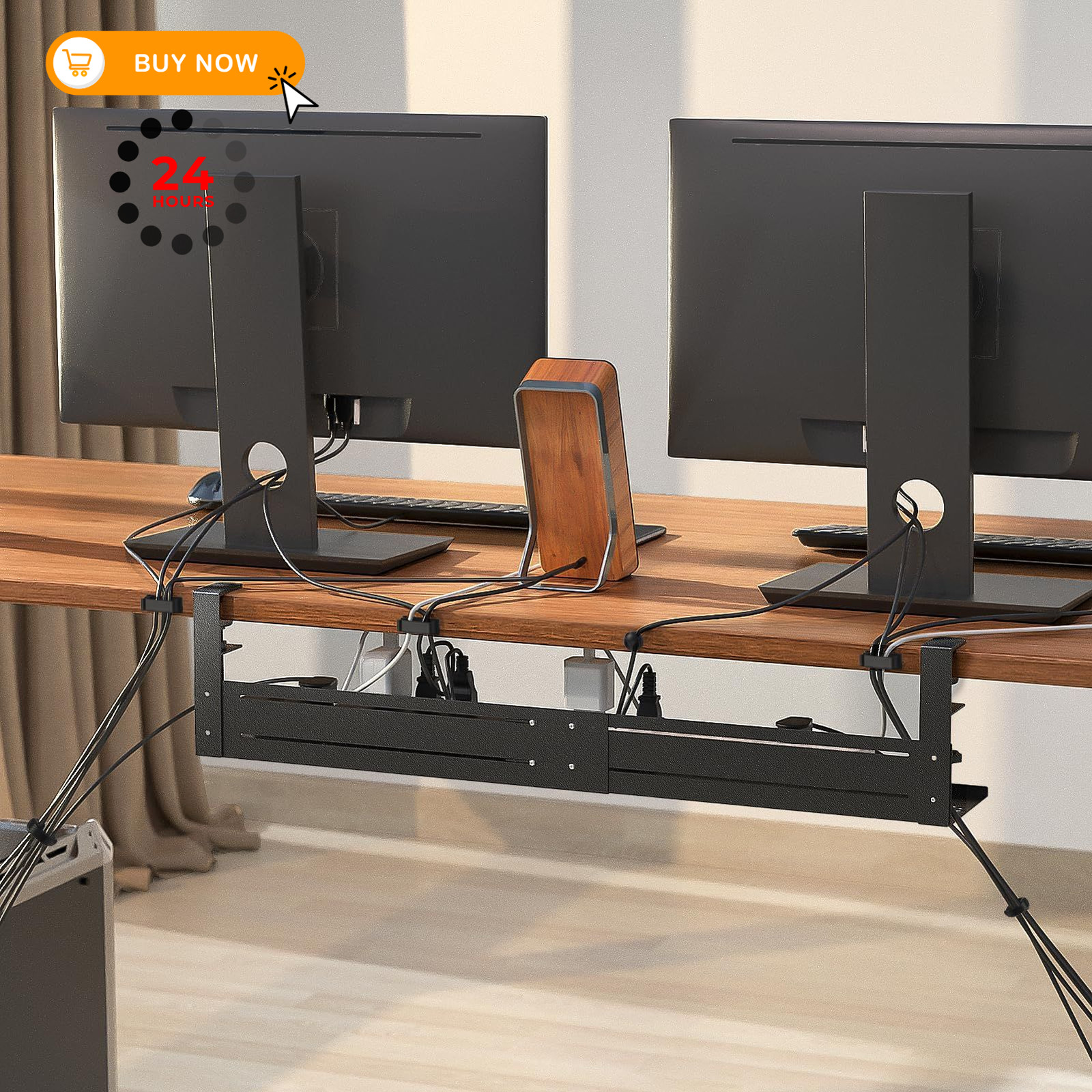 Strifuture Under Desk Cable Management Tray – 18-29in 18-29 inches, Black