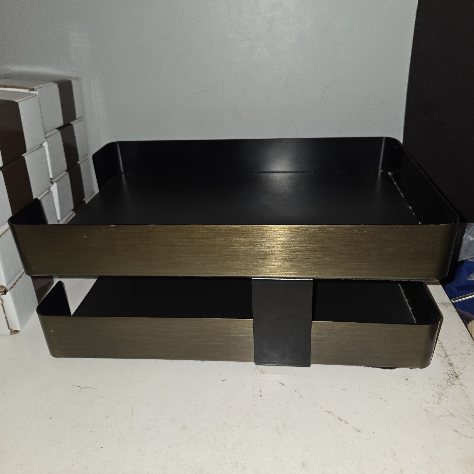 Smokador Double Letter Tray Desk Organizer Modernist Rectangular Brass/Black