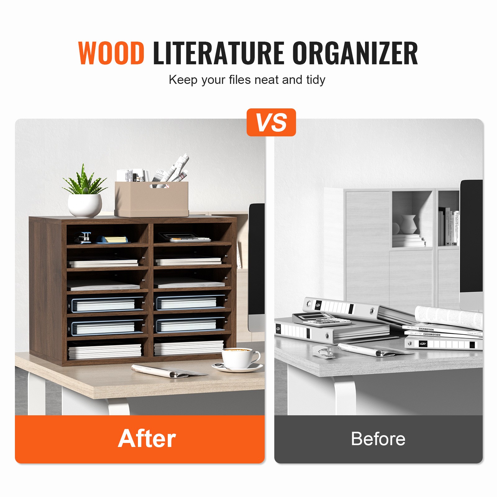 Uimoso Wood Literature Organizer Adjustable File Sorter 12 Compartments Brown