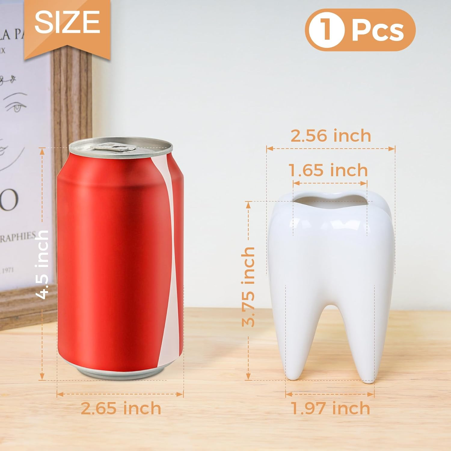 Ceramic Pen Holder, Tooth Shaped Pen Holder for Desk, Cute Pencil Pot White Acce