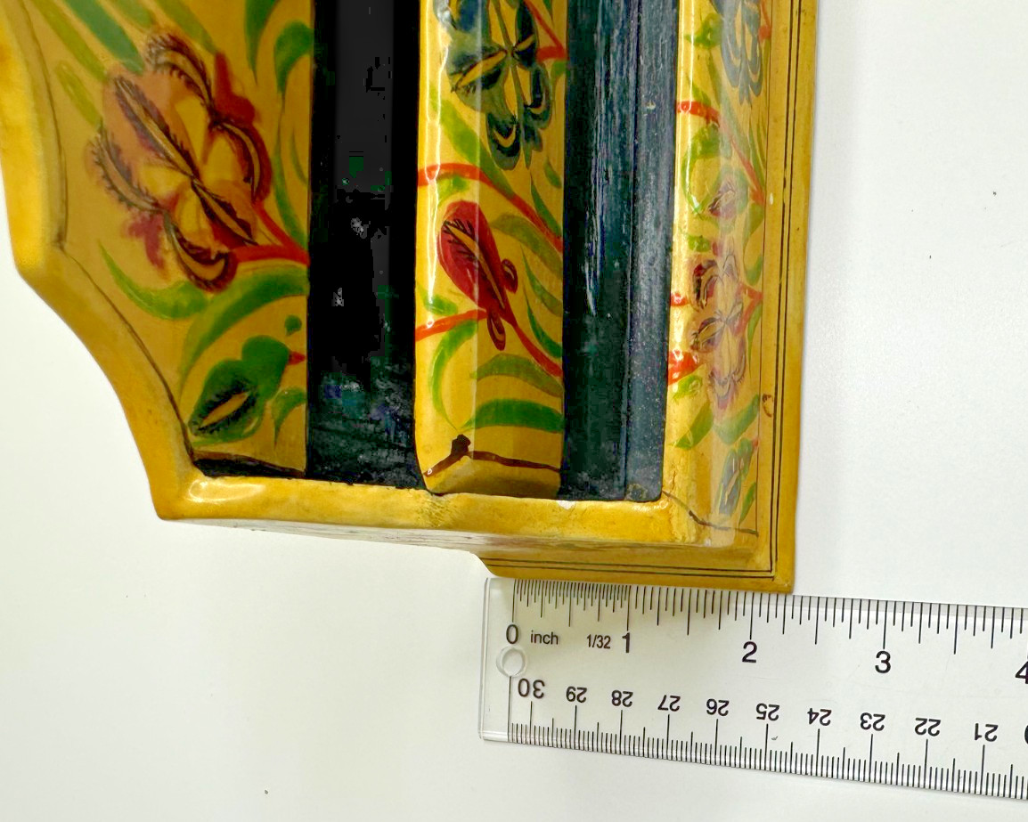 Desktop Letter Holder Yellow Painted Floral Organizer Paper Mache