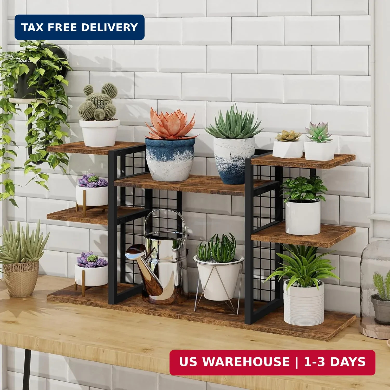 ELITEROO Desktop Shelf Organizer, 4-Tier Wooden Desk Bookshelf, Small Tabletop B