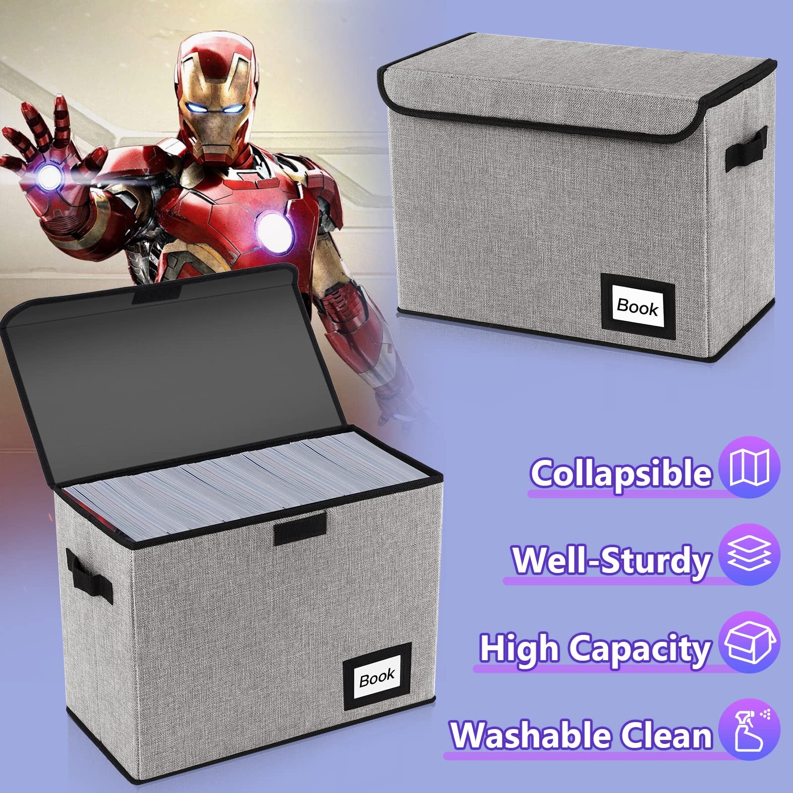 YNSZAS Collection Comic Book Storage Box, 15.8″ X 7.8″ X Pack of 1, Grey