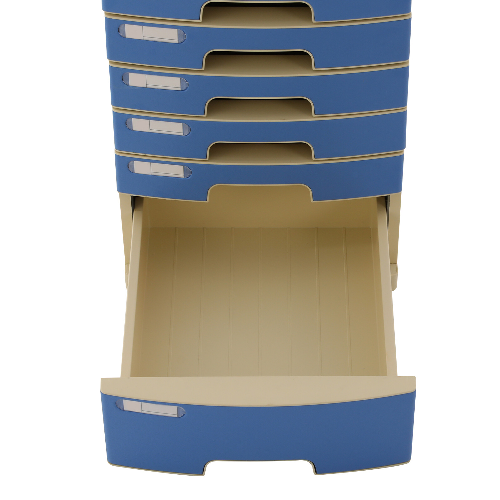 Modern Blue 6-Tier Plastic Desk Organizer with Lockable Drawers